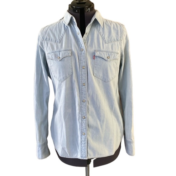 Levi’s Light White Wash Western Chambray Button Down shirt womens size L - Picture 1 of 10